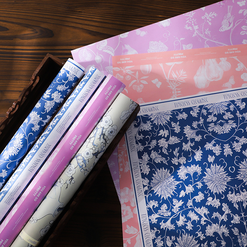 New Chinese blue and white porcelain wrapping paper Kraft paper flower bouquet flower wrapping paper flower shop material material wholesale