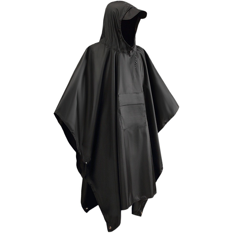 Foreign trade 210T polyester coated PU waterproof outdoor mountaineering long poncho three-in-one multifunctional adult Cape raincoat