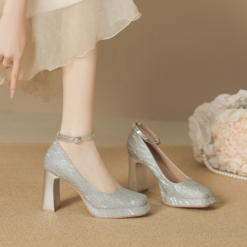 8126-3 Waterproof Platform High-heeled Single Shoes Women's 2025 Women's Winter New Square-headed Mary Jane Shoes Thick-heeled High-heeled Shoes Women