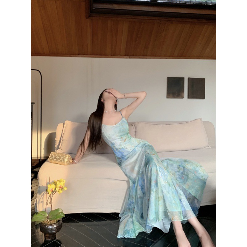 2024 Romantic Mermaid Legend Sling dress Women's Summer Seaside Holiday Beach Waist Fishtail Holiday Dress