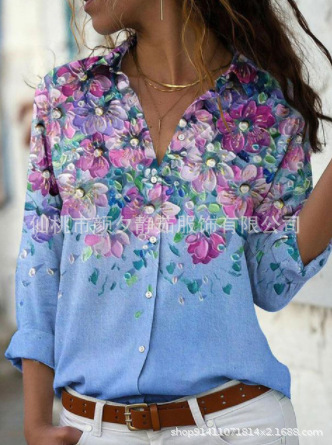 Picture of 2022 New Foreign Trade Women's AliExpress Spring Long Sleeve Shirt Fashion plus size Printed Top