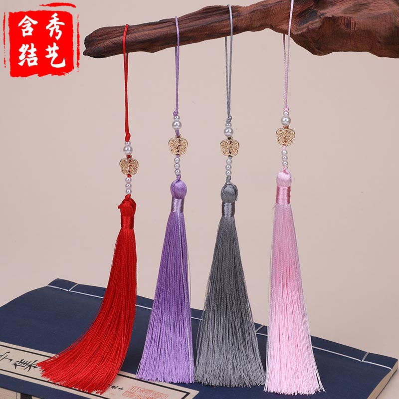 Picture of Pearl Fan Ancient Style Tassel Waist Pendant Fan DIY Tassel Chinese Han Dynasty Cheongsam Car Hanging Tassel Pendant