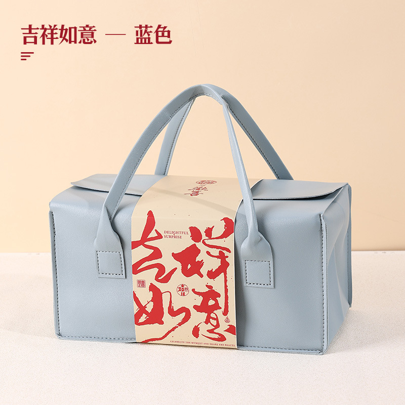 Picture of in stock High-grade Leather Red Wine Gift Box Double Pack Accompanying Gift Big Fortune Bag Business Gift Wine Packaging Box