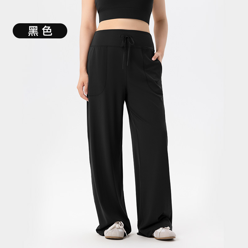 Picture of Loose wide-leg pants for plus-size women, concealing flesh and slimming pear-shaped figure, casual pants with high waist pockets, straight-leg sports pants