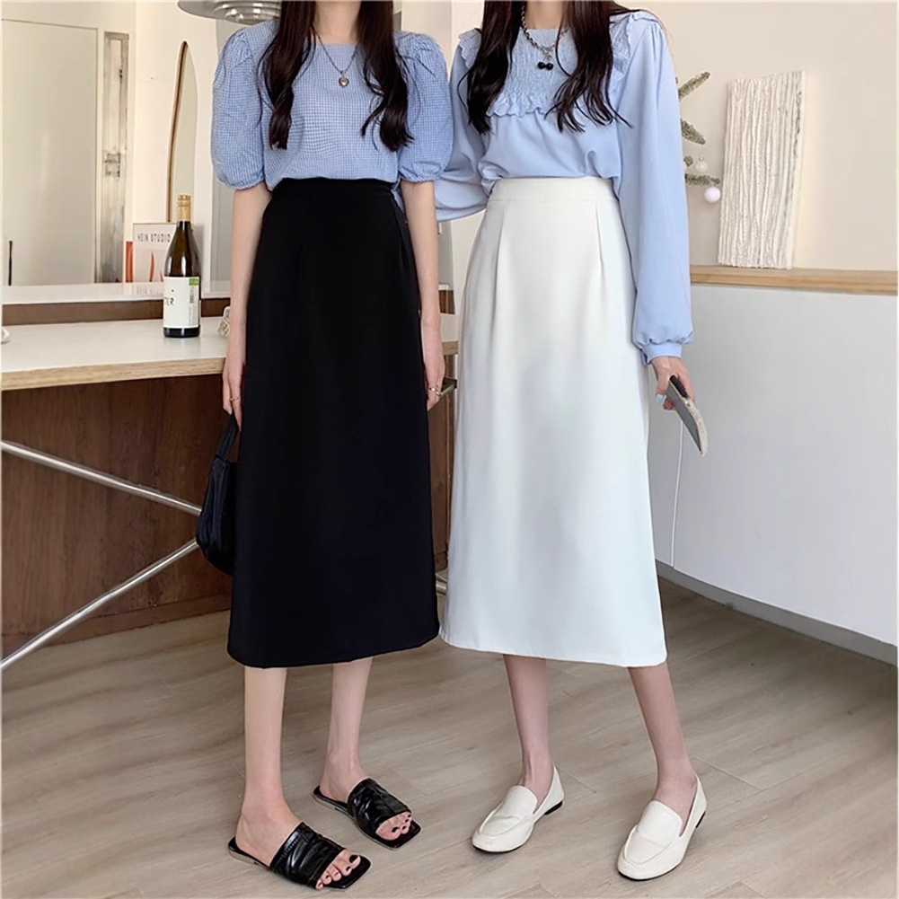 Autumn 2024 New Fashion Elegant A- line Skirt Women's High Waist Slimming Split Mid-length Outer Wear Skirt Trendy
