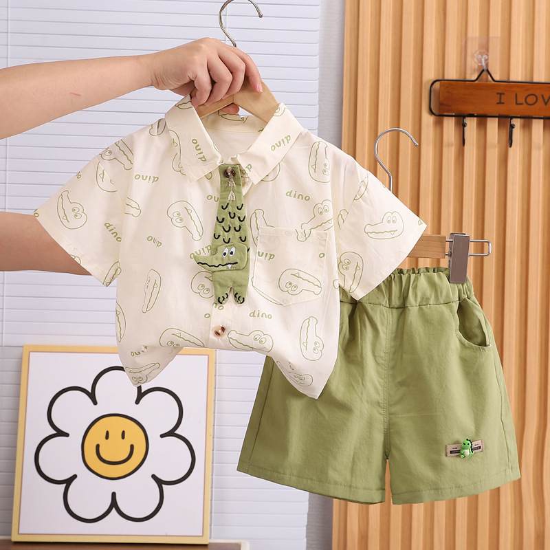 Summer New Style Western Style Baby Summer Clothes Children's Summer Shirt Short-sleeved Two-piece Set Trendy Men's Children's Summer Clothes suit