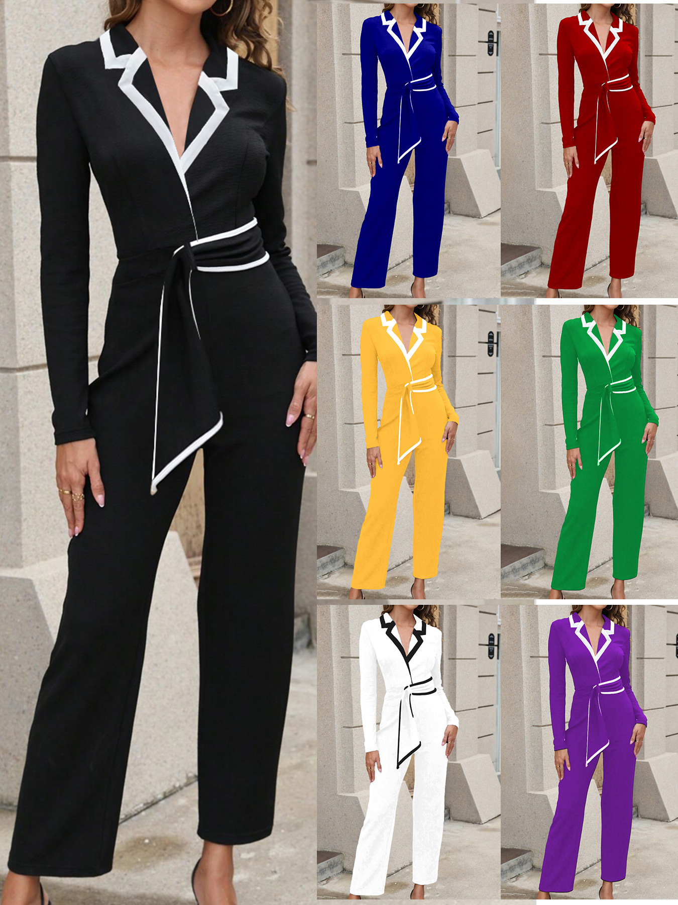 M3248 European and American Amazon cross-border women's autumn and winter new ladies color matching simple daily long sleeve jumpsuit women