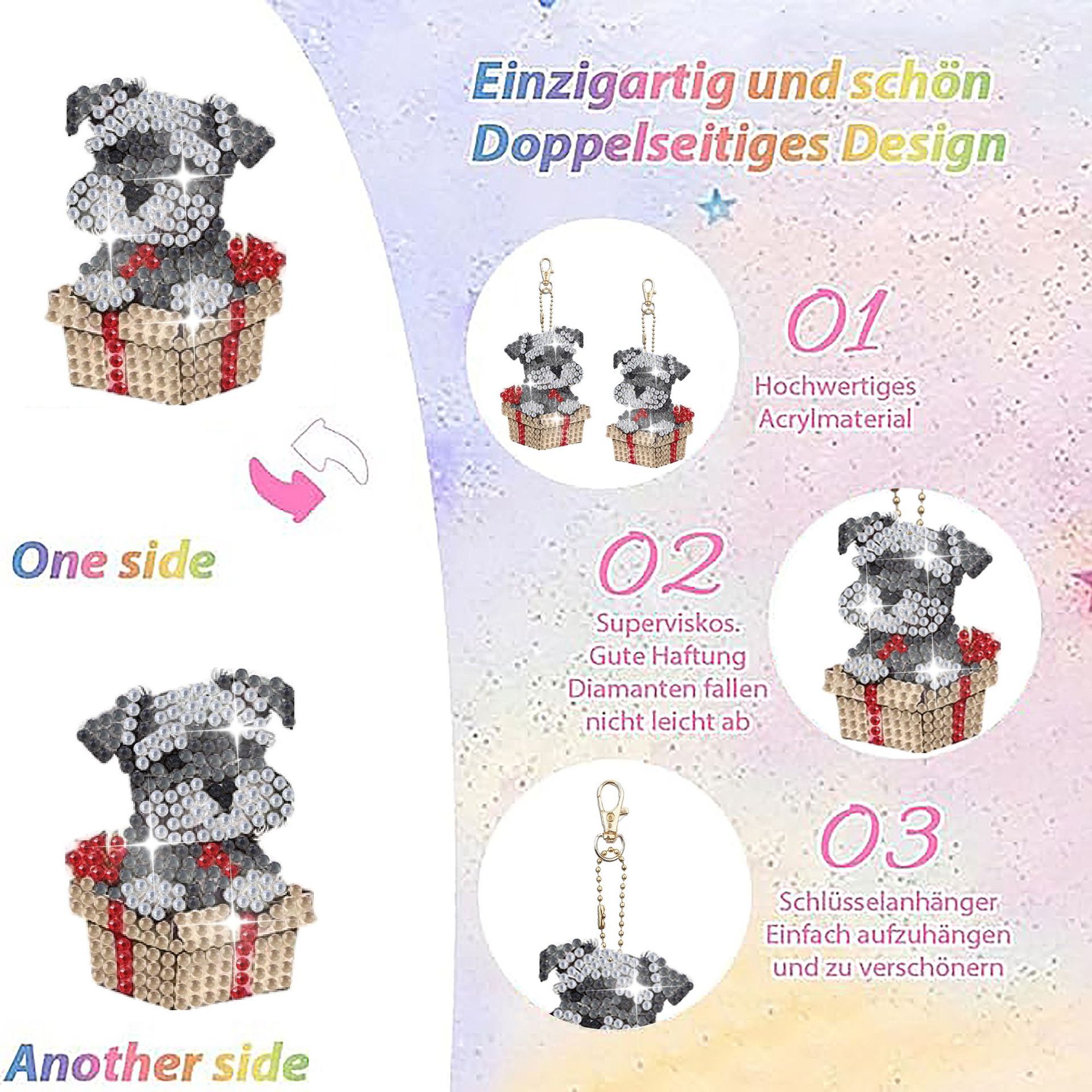 Picture of Cross mirror new 5 Diamond painting diamond art acrylic material keychain double-sided DIY full Diamond Puppy pattern
