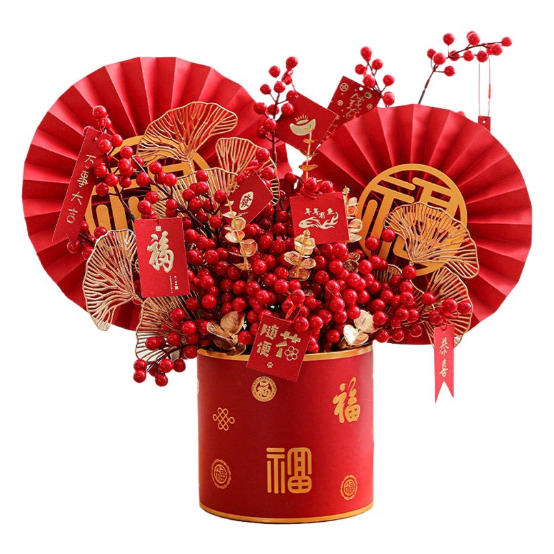 New Year's Eve flower blessing bucket DIY material package red fruit fortune fruit Dragon year hug bucket decoration living room decoration lucky
