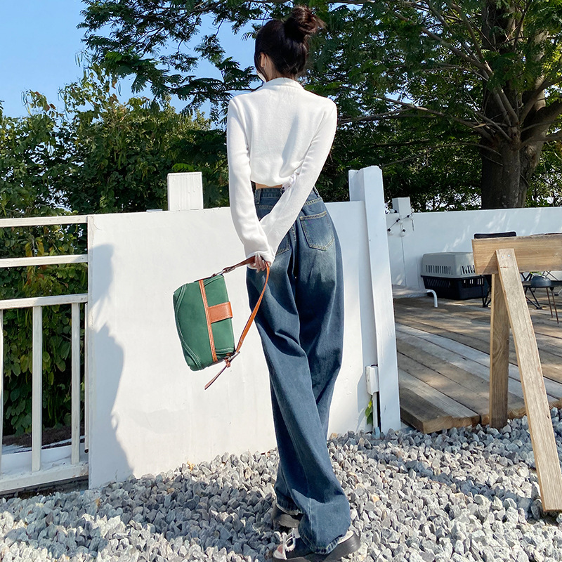 Picture of Hong Kong Style Retro Straight Loose Jeans Women's Spring and Autumn 2023 New High Waist Slimming Wipe Wide Leg Floor Pants