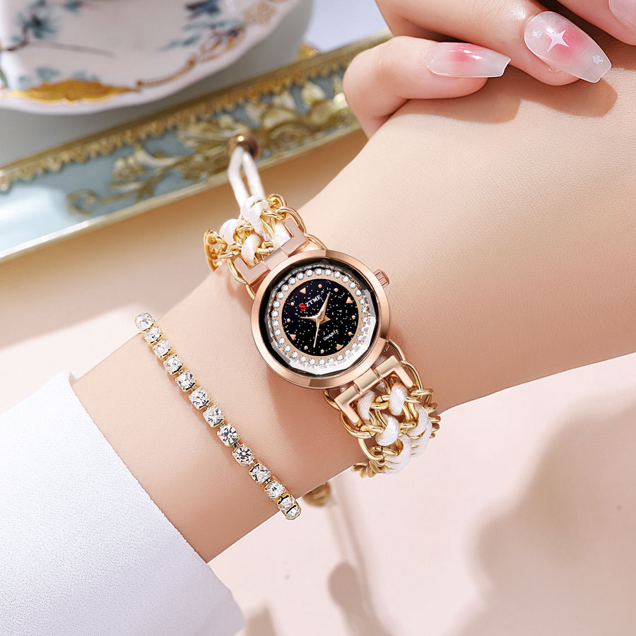 New fashion foreign trade cross-border ladies watch winding strap hand rope niche girls quartz watch a generation of hair