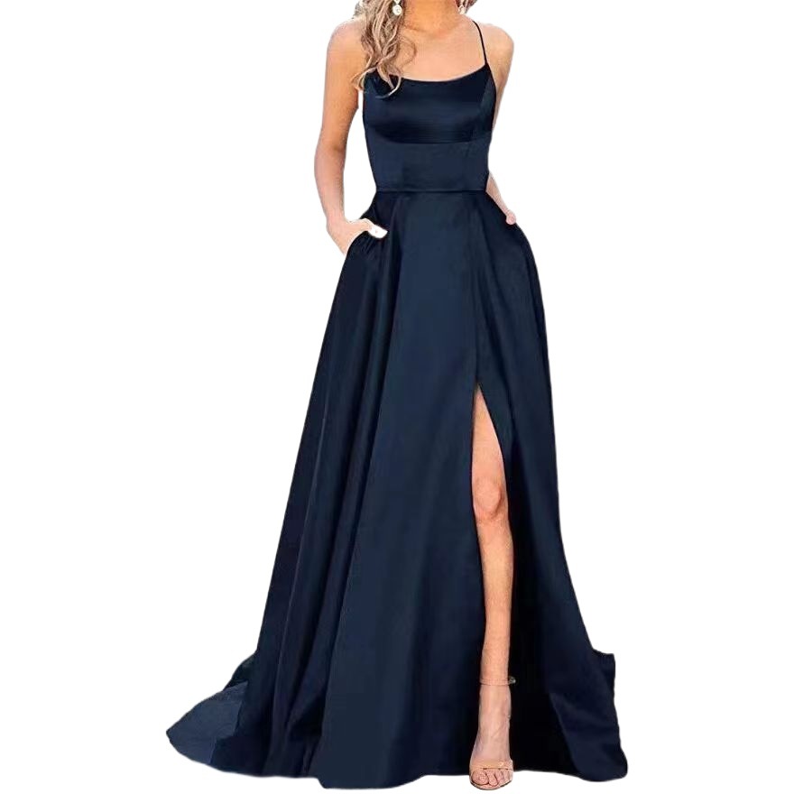Picture of 2023 Amazon European and American cross-border new bridesmaid dress long dress small tail strap solid color banquet evening dress
