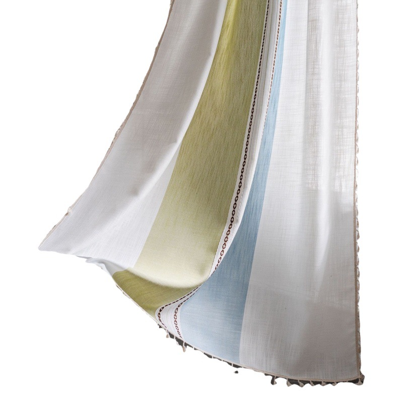 Imanki Rhyme Curtain Finished Striped Embroidered Contrast Color Kitchen Curtain Country Style Living Room Semi-Shaded Bay Window