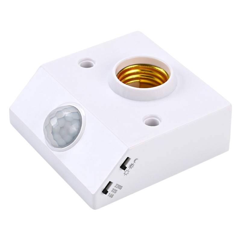 Square open-mounted screw LED infrared sensor lamp holder household corridor lamp holder E27 screw human body sensor lamp holder