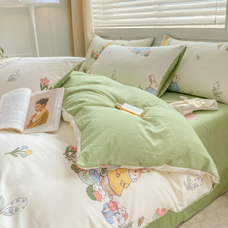 Picture of Small fresh class a 100 wash cotton four-piece set sanding cotton full quilt cover single bed hat student dormitory three or four-piece set