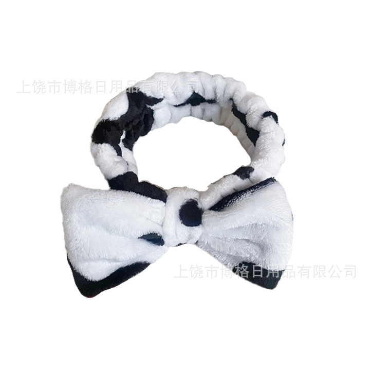 Picture of Korean Style Cute Dot Striped Headband Bow Hair Band Plush Hair Accessories Face Wash Hair Band Makeup Mask