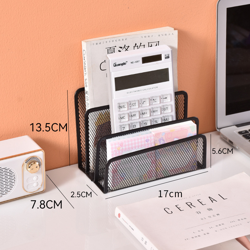 Desktop Letter File Storage Rack Vertical Metal Black 190 Desk Organization 3-Layer Cross-Border Thickeneded Mesh