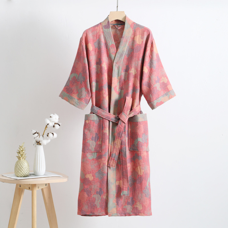 Picture of Pure Cotton Double Gauze Bathrobe Class A Thin Pajamas for Spring and Summer Home Clothes Nightgown Couple's Water Absorbent Quick-drying Bathrobe