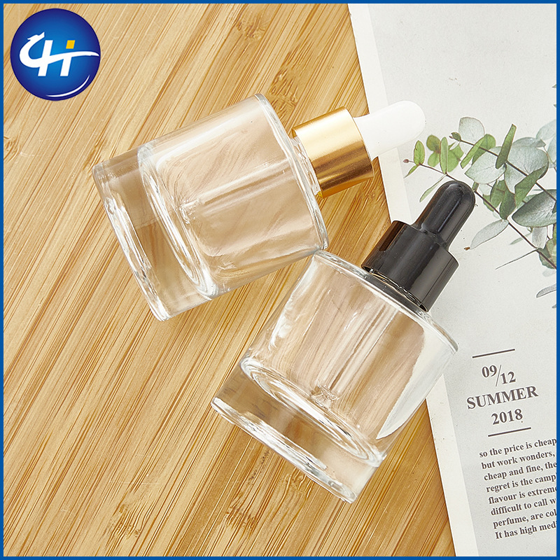 Wholesale 30ml Transparent Glass Essence Bottle Dropper Bottle Flat Shoulder Essence Bottle Thickened Bottom Cosmetic Bottles