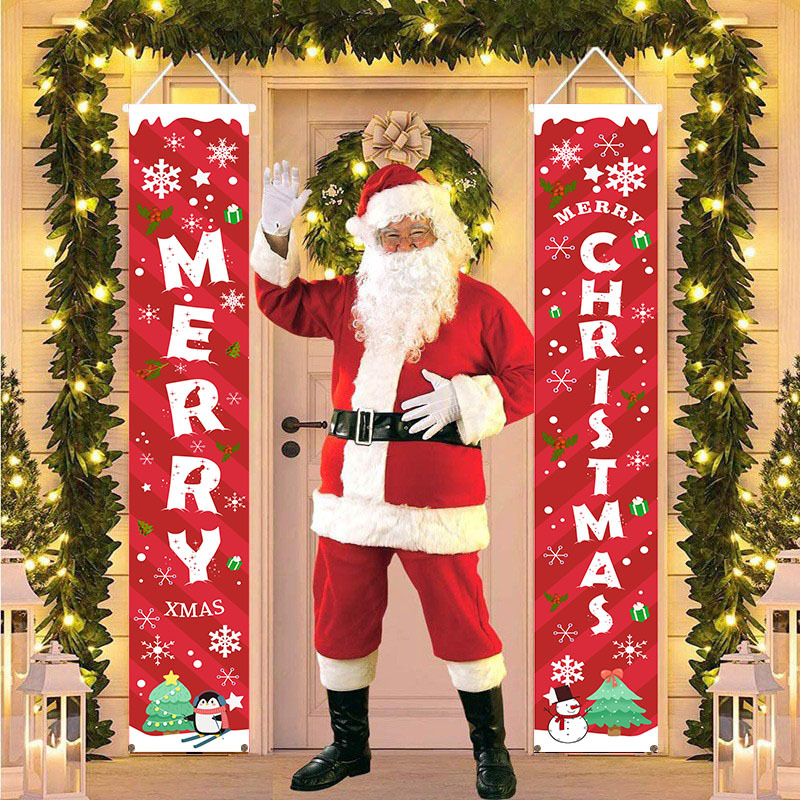 Amazon New Christmas Xmas couplet door frame Christmas background cloth hanging couplet party decoration holiday door curtain