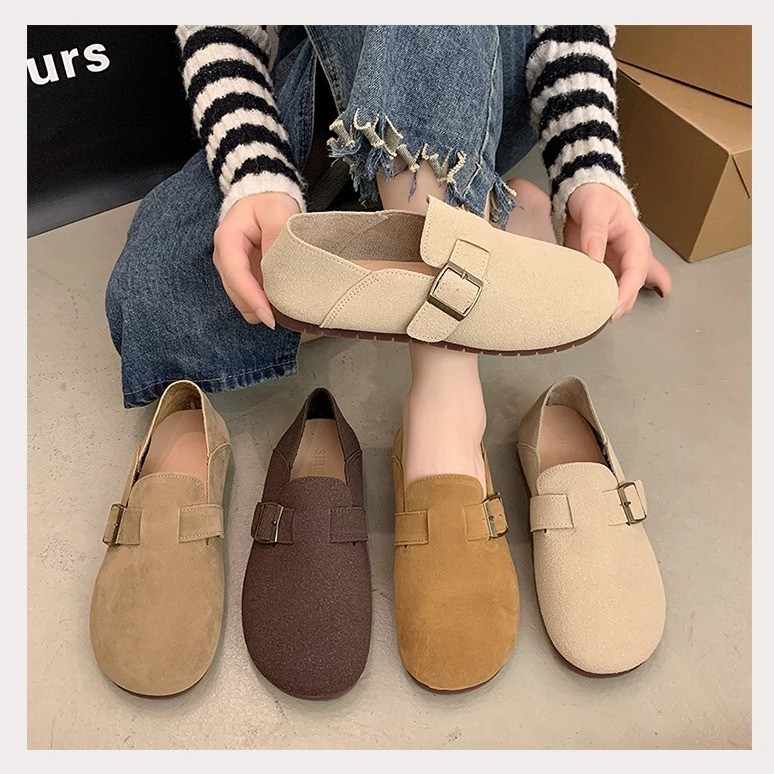 Vintage Birkenthal Shoes Women's 2024 New Pregnant Women's Lazy Slip-on Flat Bean Shoes Internet Popular Soft Spring and Autumn Single-layer Shoes