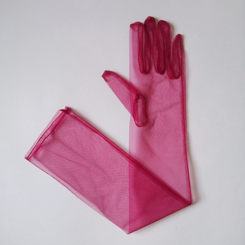 Picture of 55cm Long 70cm DIY Sheer Plain Bridal Wedding Dress Gloves Sexy Black and White Wine Red Mesh Wedding