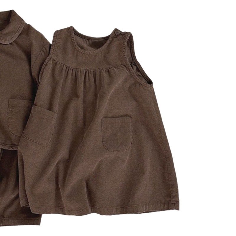 Ins Korean Style Girl's Autumn and Winter New Arrival dress Girl's Fashionable Western Style Corduroy Round Neck Vest Doll Dress