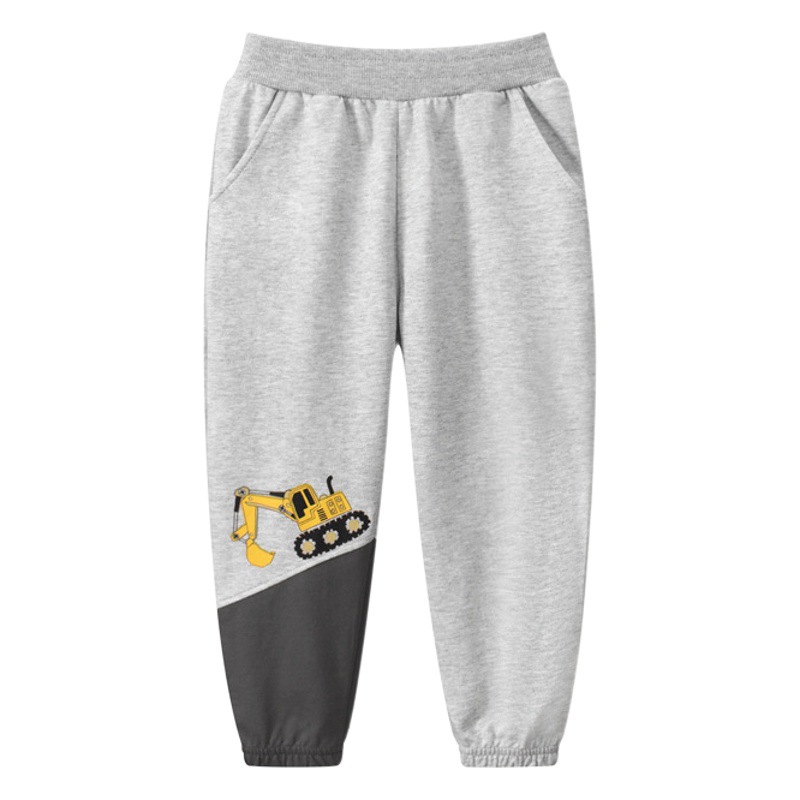 2024 cross-border children's clothing brand children's sports long pants baby boy's ankle-tied pants excavator cartoon one-piece delivery
