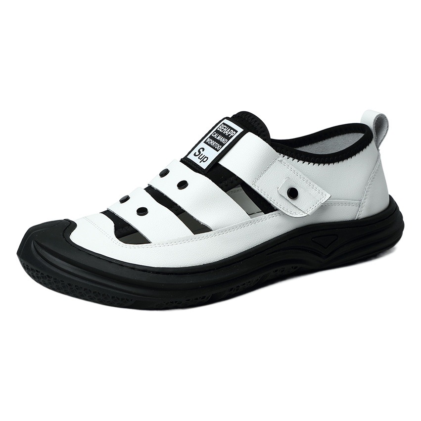 2023 Summer New Men's Hollow Breathable Leather Sandals Men's Soft Leather Casual Leather Shoes White Sandals 8870