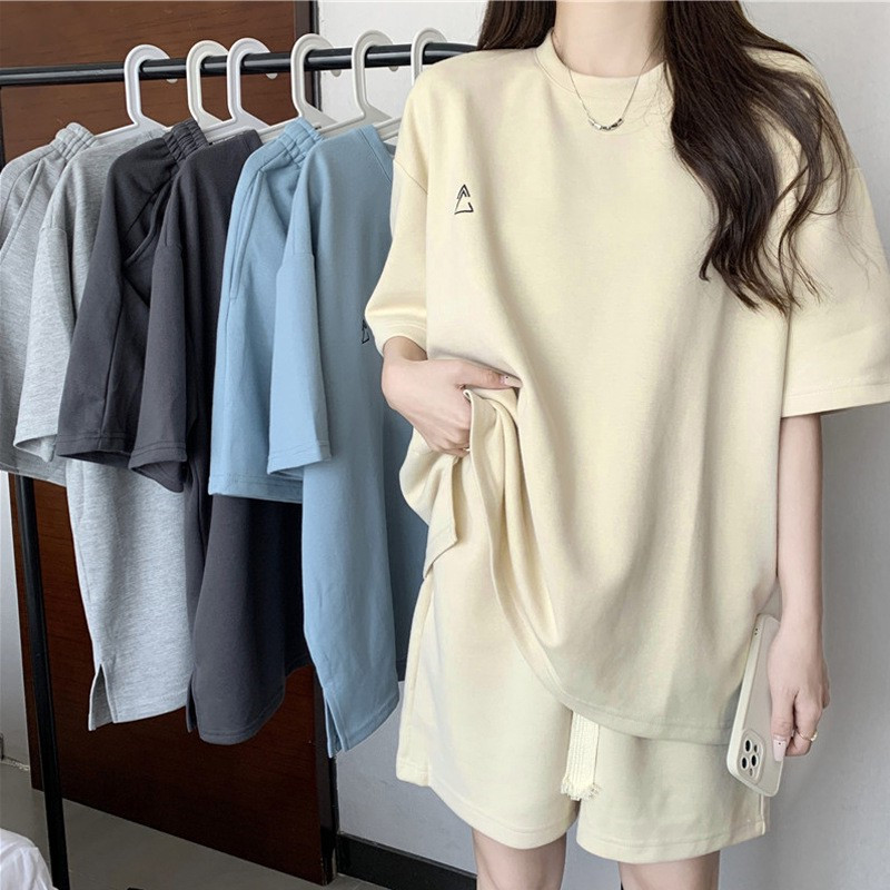 Picture of 2023 New Casual Sports Suit Women's Summer Thin Loose Large Size Short Sleeve Shorts Two-piece Fashionable Set
