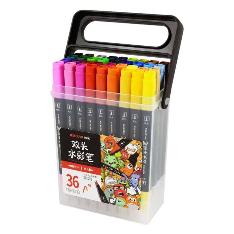 Cross-Border Double-Ended Soft-Tip Watercolor Pens for Students' Art Drawing, Fine-Tip Colored Pens, Graffiti Brush Set, Holiday Gift