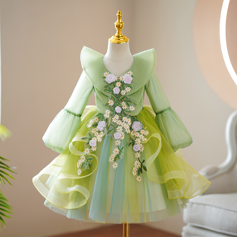 Picture of Children's Dress Princess Dress Girls' Puffy Skirt Little Host Piano Performance Dress Flower Girl's Wedding Dress Catwalk Skirt Autumn