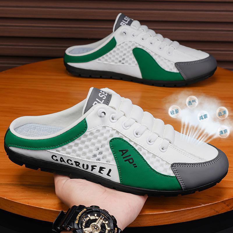 Summer New Lace-up Men's Shoes Half Slippers Sneakers Men's Slip-on Lazy Shoes Breathable Lightweight Sports Casual Shoes