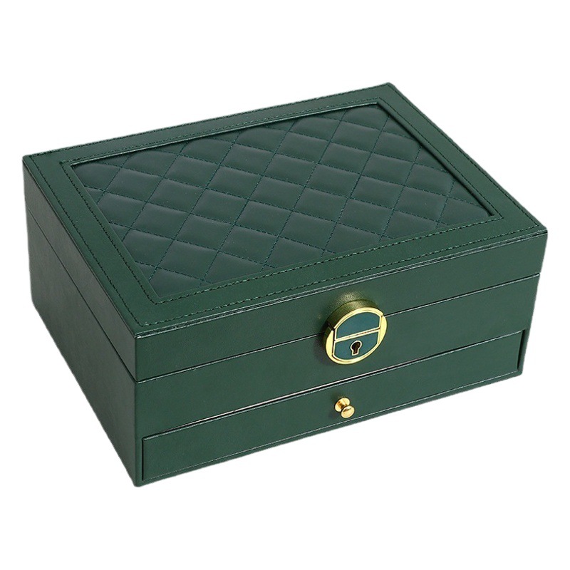 New double-layer jewelry box household simple jewelry storage box with lock portable large capacity jewelry packaging box wholesale