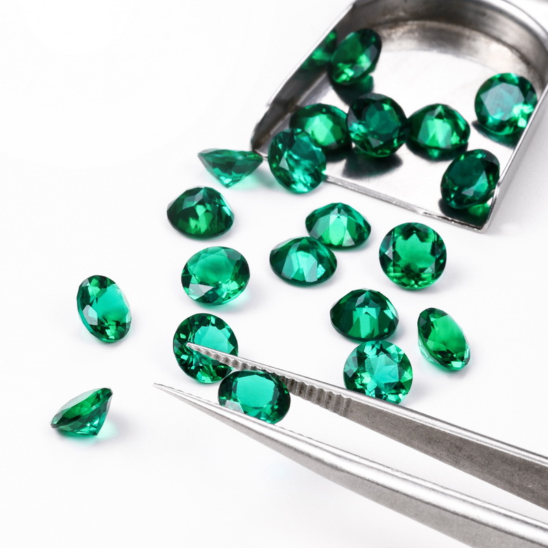 in stock Wholesale Regenerated Emerald Bare Stone Laboratory Cultivation Emerald Zambia Color Round Bare Stone