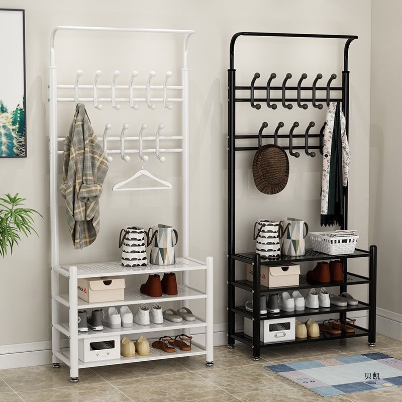 Coat Rack Floor-Standing Bedroom Clothes Rack Multi-Functional Clothes Hanger Shoe Rack Storage Rack Combination Simple Living Room Hanging Ruizhifeng