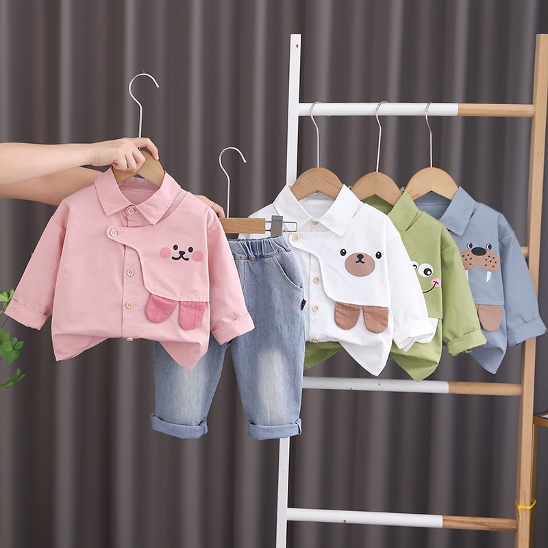 2025 spring new shirt boys and girls cartoon long sleeve suit children Korean multi-color shirt autumn two-piece set