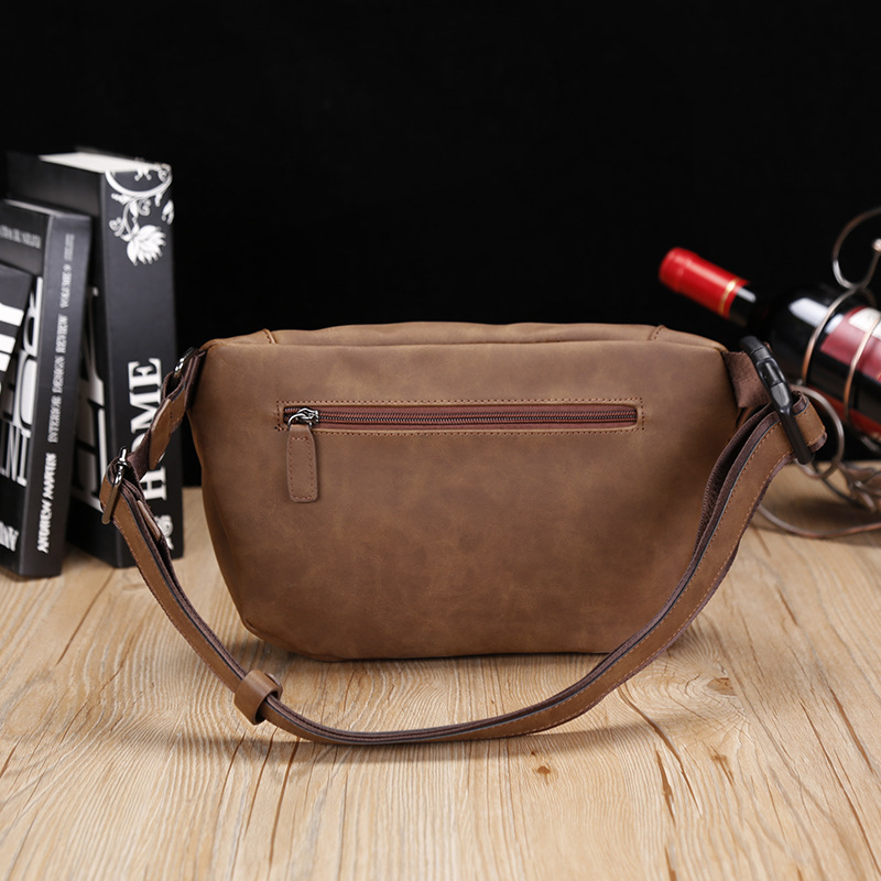 Picture of 2025 New Men's Small Chest Bag Korean Style Casual Crossbody Shoulder Trendy Bag Men's Cycling Backpack Crazy Horse Leather Small Shoulder Bag