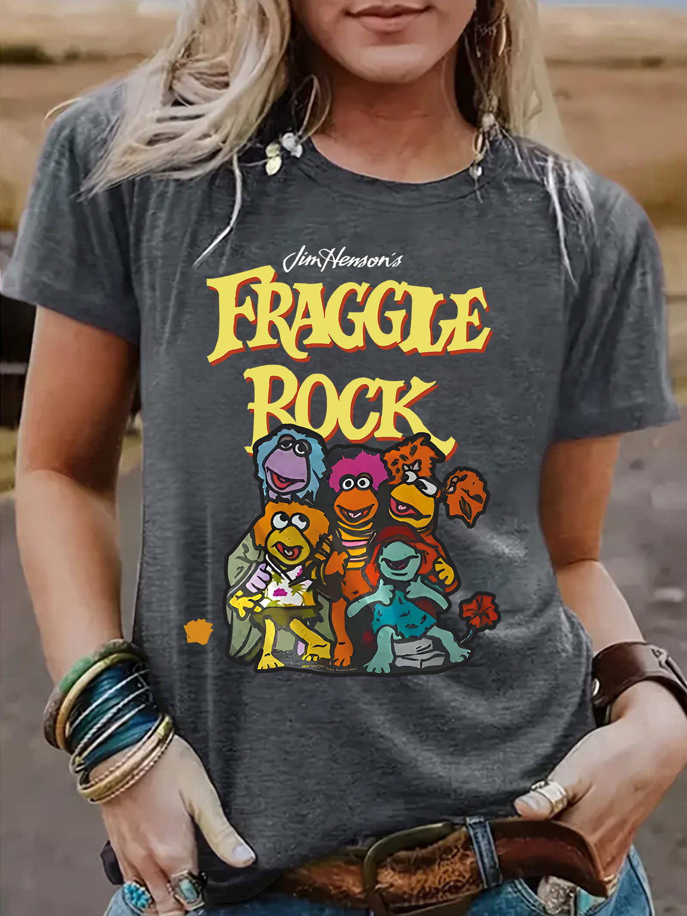 Cross-border Cute Short-sleeved Fraggle Rock Cartoon Characters Printed Round Neck Loose Short-sleeved T-shirt Women Wholesale