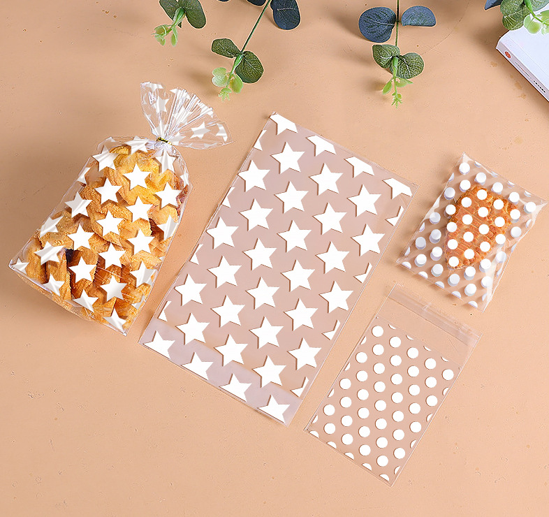 Golden white concave bottom polka dot five-pointed star snowflake crisp nougat biscuit packaging bag bread baking bag large