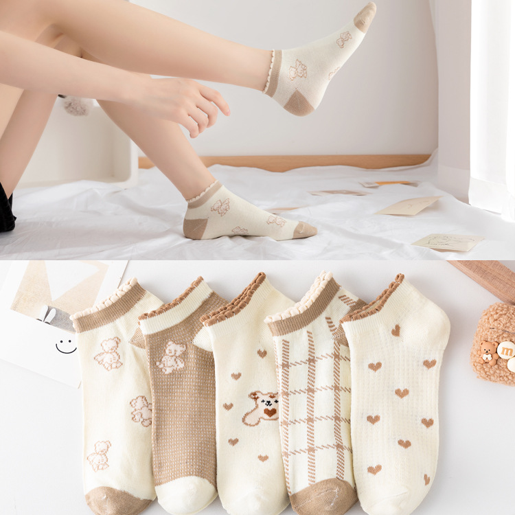 Factory Direct stall socks women's low-top summer thin ins Japanese cute lace bubble mouth casual cotton socks