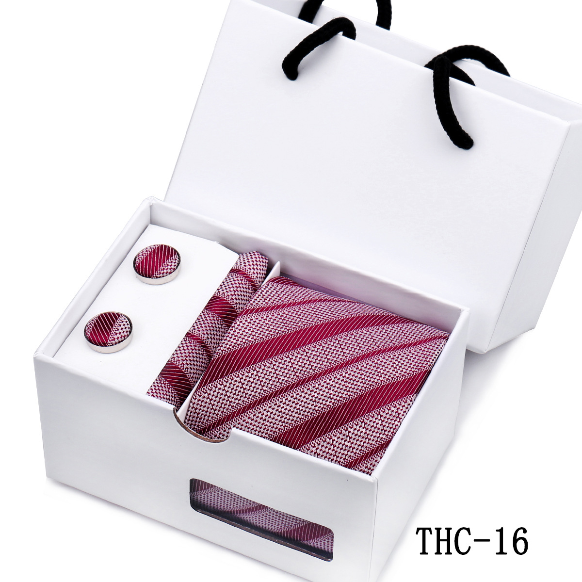 Picture of Men's Tie High Sense Gift Box 3 Pieces suit Business Dress Wedding Plaid Red Black Long Tie Shengzhou