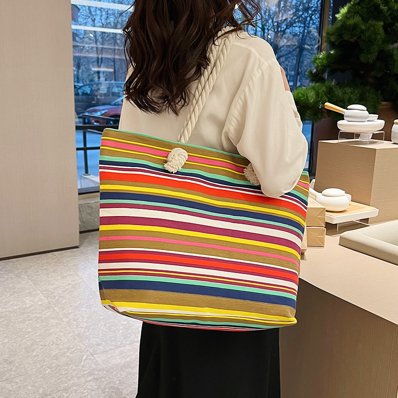Picture of New Ethnic Style Simple Handbag Double-sided Printed All-match Large Capacity Women's Canvas Bag Hemp Rope Shoulder Casual Bag