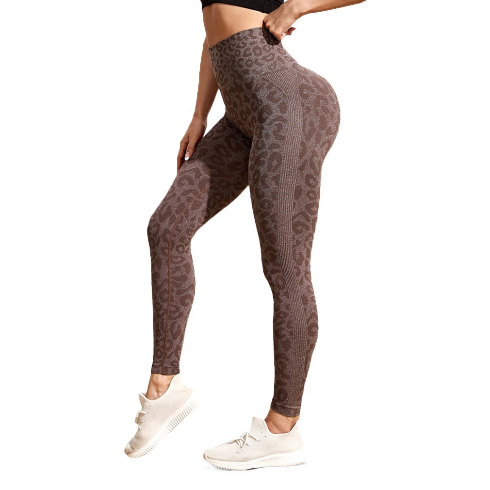 Autumn Cross-Border New Seamless Yoga Pants Fitness Clothes Leopard Print High Waist Tummy Control Slim Hip Lifting Sports Tights
