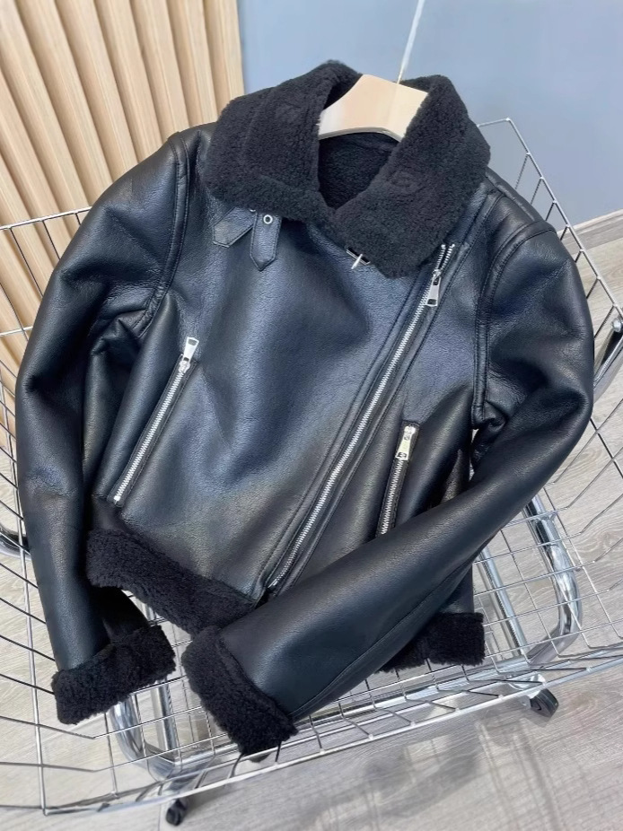 Picture of Cross-Border Aliexpress Popular Women's Clothing Zr Spot Black Warm Fur One-Piece Double-Sided Pu Imitation Leather Jacket for Women