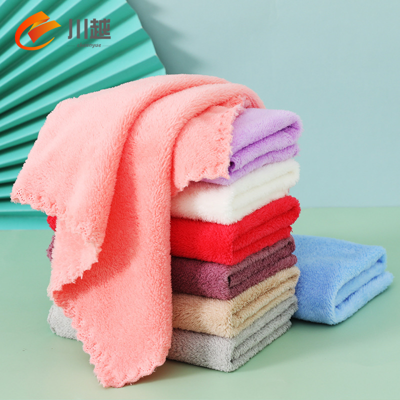 Picture of Coral Velvet Square Towel Wholesale Kindergarten Face Wash Towel Soft and Absorbent Household Kitchen Cleaning Rag Hand Towel