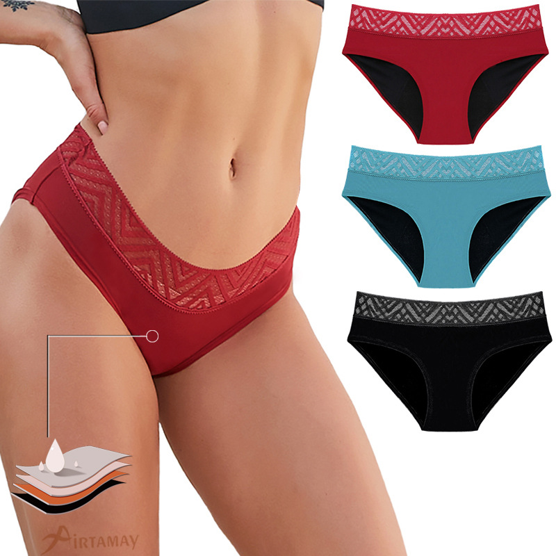 European and American Cross-Border Menstrual Underwear Four-Layer Leak-Proof Lace Absorbent Sanitary Napkin-Free Aunt Women's Menstrual Period Underwear