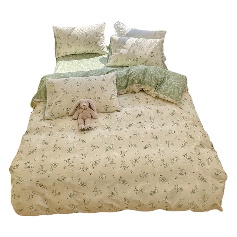 Small Fresh Princess Cotton Printed Four-piece Set Cotton Three-piece Set Pastoral Style Cotton Bedding Bed Sheet Quilt Cover