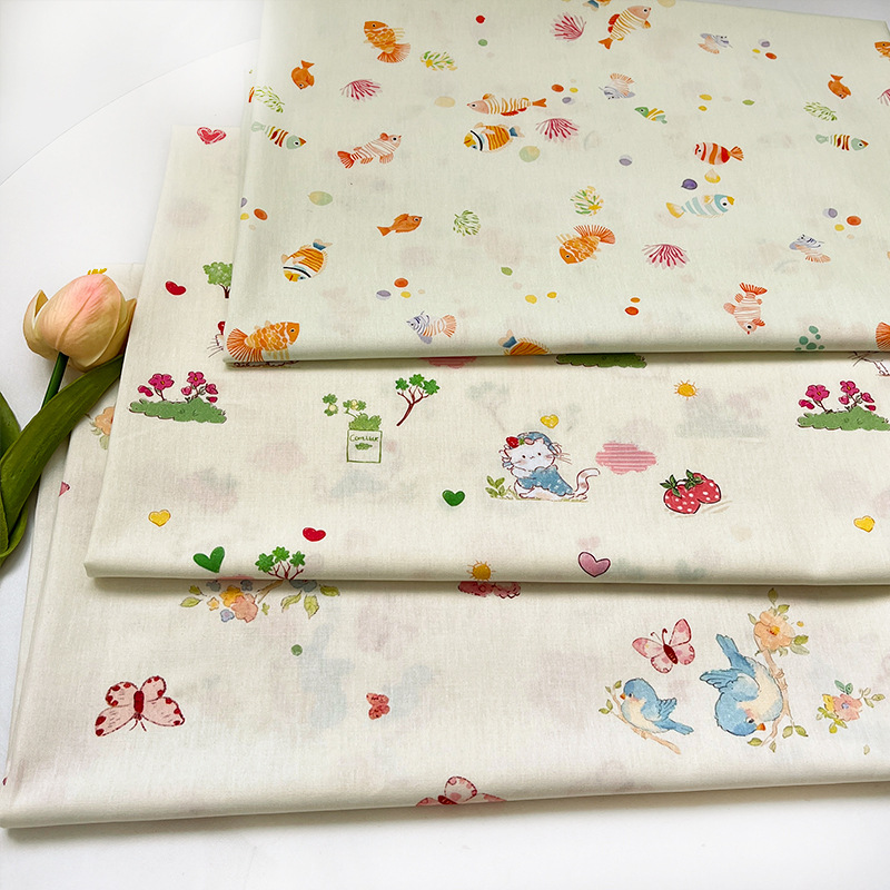 Cartoon Digital Printed Fabric Cotton Forty-Count Poplin Shirt Children's Clothing Dress Clothing Handmade DIY Fabric
