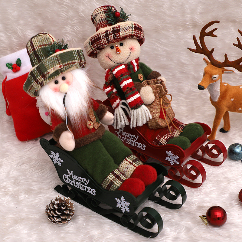 New Christmas Decorations Sleigh Car Pull Old Man Snowman Sitting Doll Christmas Home Decoration Ornaments